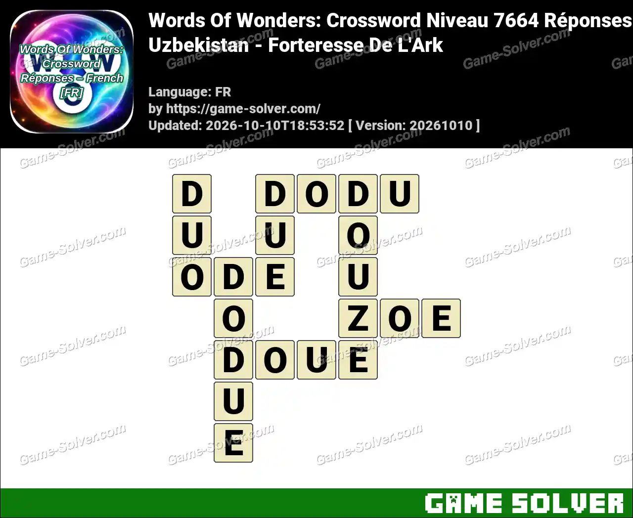 Words Of Wonders: Crossword Niveau 7664 Réponses – Uzbekistan – Forteresse De L’Ark